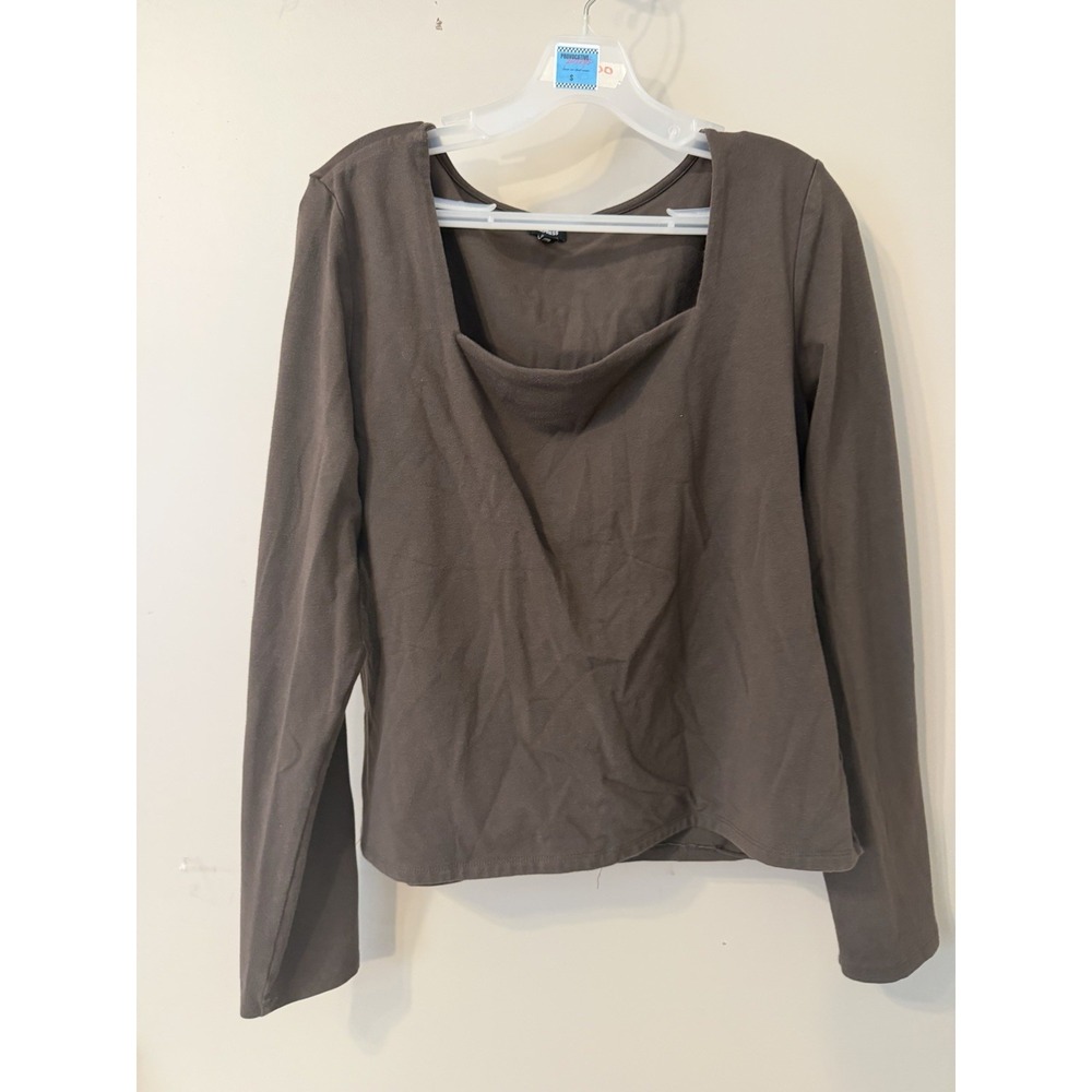 Express Brown Square Neck Long Sleeve T-shirt Stretch Knit Size XL Womens